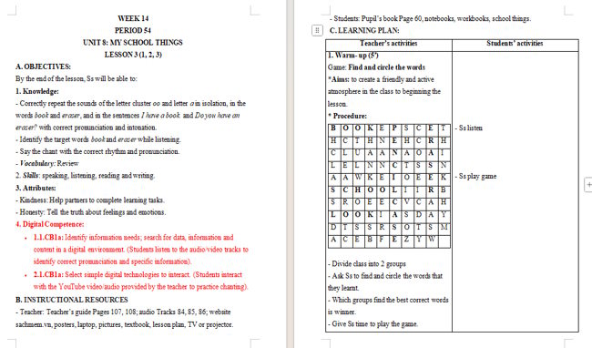 Giáo án tích hợp NLS Tiếng Anh 3 Unit 8: Lesson 3