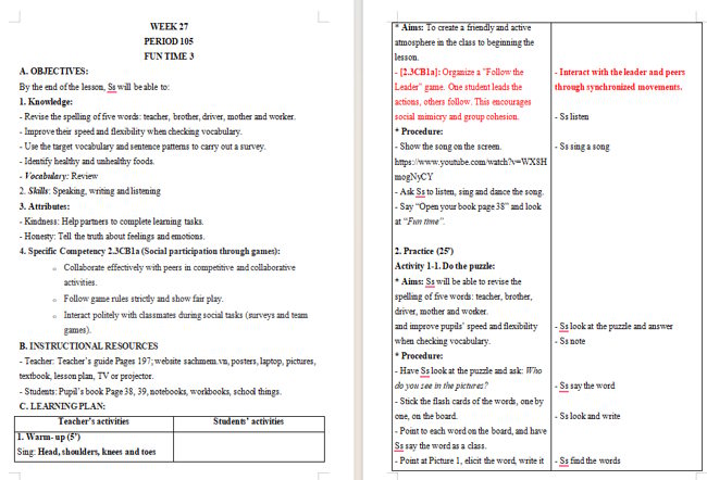 Giáo án tích hợp NLS Tiếng Anh 3: Fun time 3