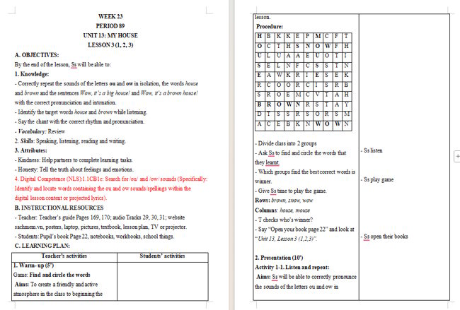 Giáo án tích hợp NLS Tiếng Anh 3 Unit 13: Lesson 3