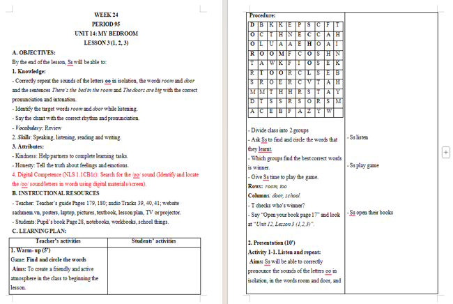 Giáo án tích hợp NLS Tiếng Anh 3 Unit 14: Lesson 3