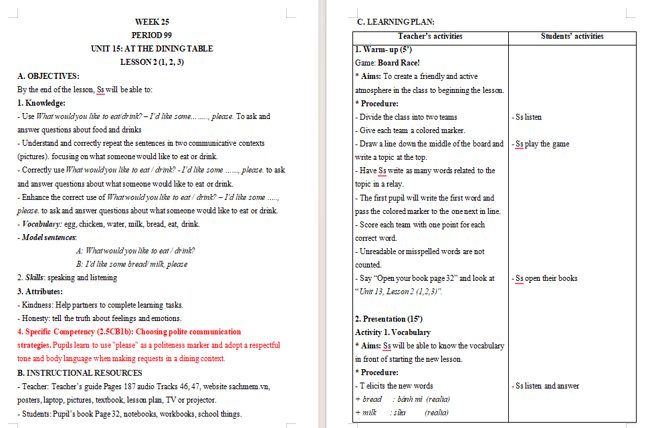 Giáo án tích hợp NLS Tiếng Anh 3 Unit 15: Lesson 2