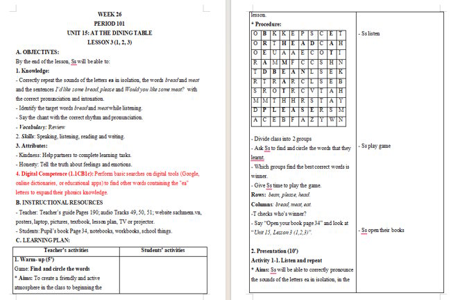 Giáo án tích hợp NLS Tiếng Anh 3 Unit 15: Lesson 3