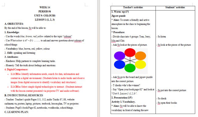 Giáo án tích hợp NLS Tiếng Anh 3 Unit 9: Lesson 1