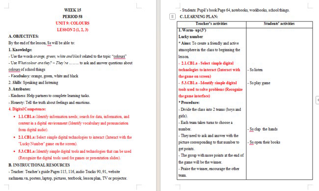 Giáo án tích hợp NLS Tiếng Anh 3 Unit 9: Lesson 2