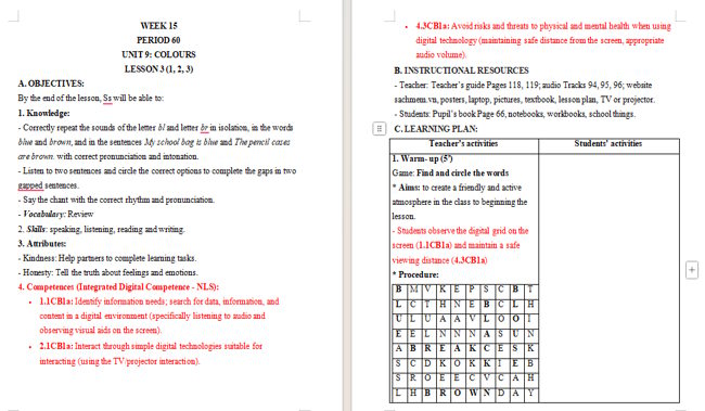 Giáo án tích hợp NLS Tiếng Anh 3 Unit 9: Lesson 3