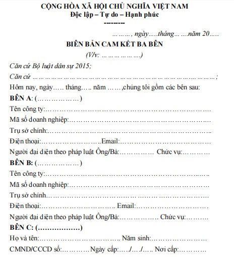 Mẫu biên bản cam kết ba bên