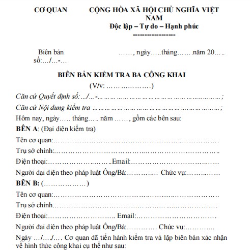 Mẫu biên bản kiểm tra ba công khai