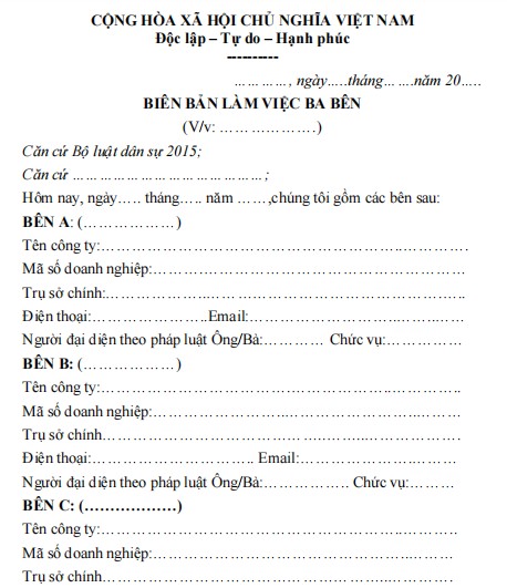 Mẫu biên bản làm việc ba bên