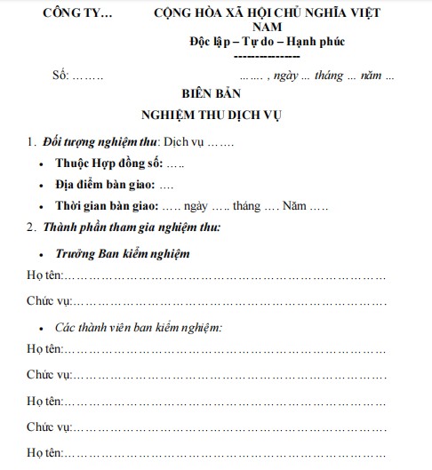 Mẫu biên bản nghiệm thu dịch vụ