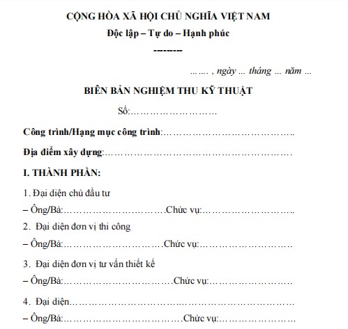 Mẫu biên bản nghiệm thu kỹ thuật