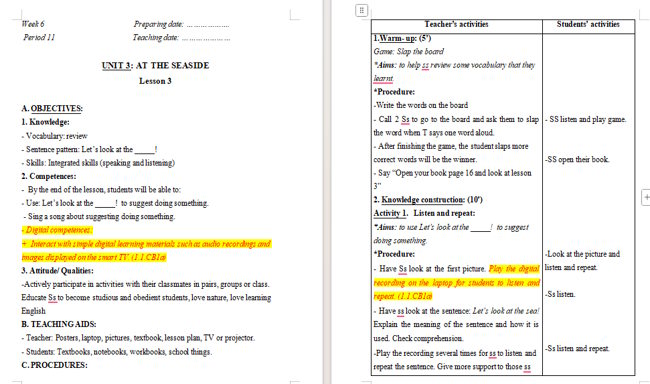 Giáo án tích hợp NLS Tiếng Anh 2 Unit 3: Lesson 3