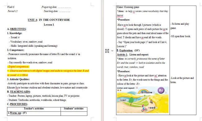 Giáo án tích hợp NLS Tiếng Anh 2 Unit 4: Lesson 1