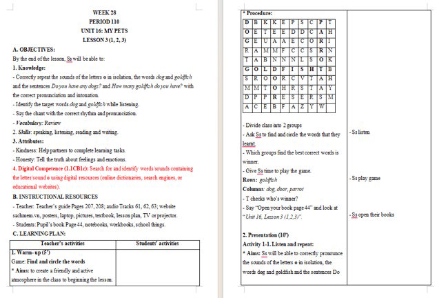 Giáo án tích hợp NLS Tiếng Anh 3 Unit 16: Lesson 3