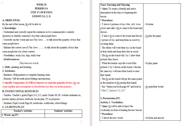 Giáo án tích hợp NLS Tiếng Anh 3 Unit 17: Lesson 2