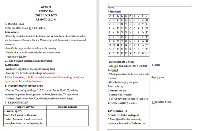 Giáo án tích hợp NLS Tiếng Anh 3 Unit 17: Lesson 3