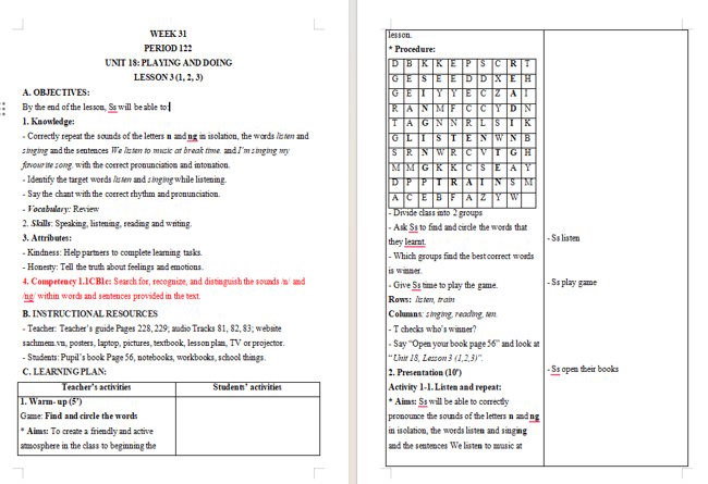 Giáo án tích hợp NLS Tiếng Anh 3 Unit 18: Lesson 3
