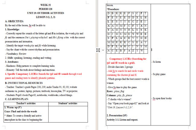 Giáo án tích hợp NLS Tiếng Anh 3 Unit 19: Lesson 3