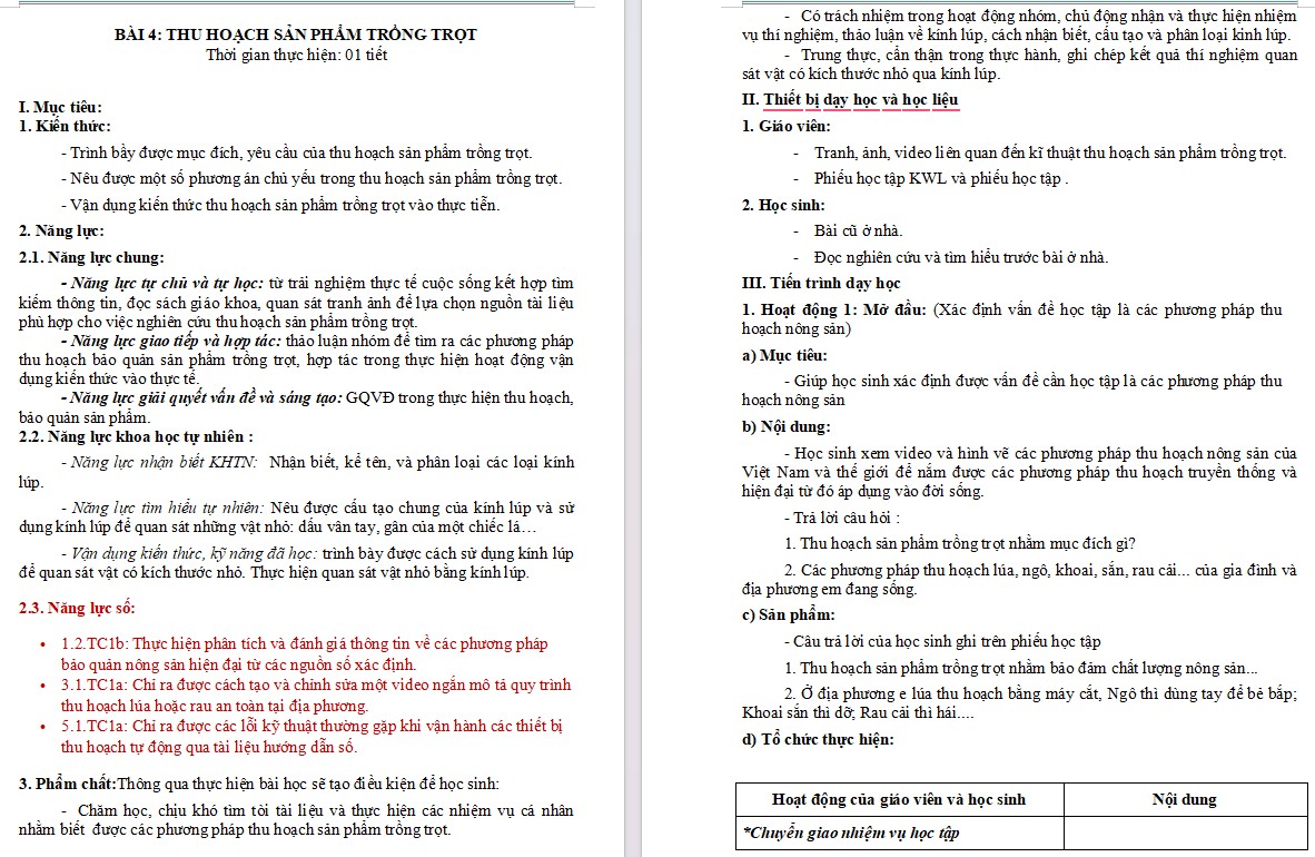 Kế hoạch bài dạy Công nghệ 7 Bài 4 NLS