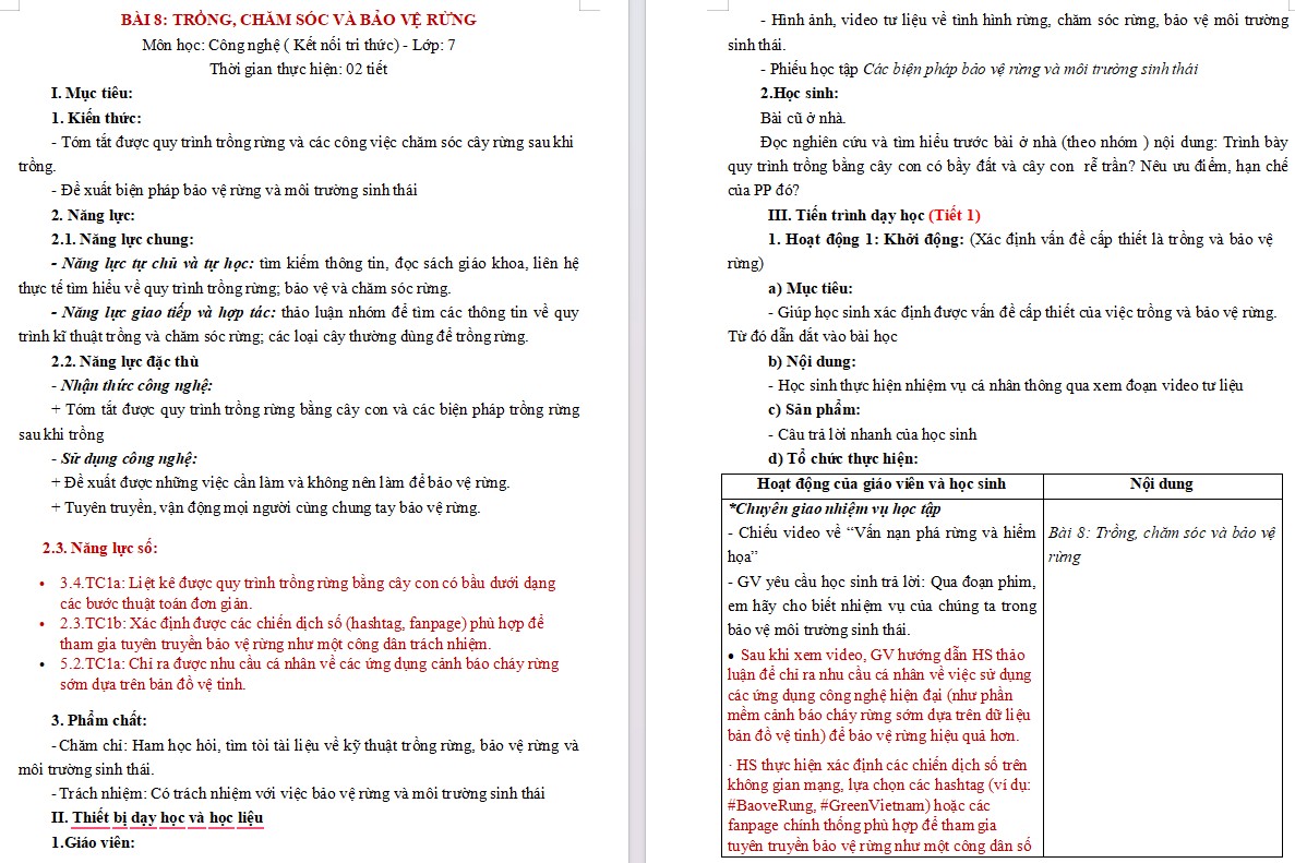 Kế hoạch bài dạy Công nghệ 7 Bài 8 NLS