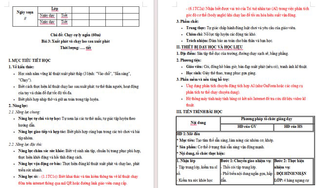 Giáo án tích hợp NLS Giáo dục thể chất 6 Bài 3: Xuất phát và chạy lao sau xuất phát