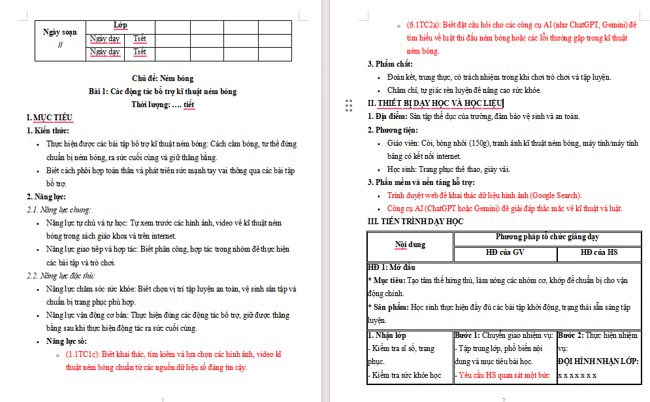 Giáo án tích hợp NLS Giáo dục thể chất 6 Bài 1: Các động tác bổ trợ kĩ thuật ném bóng
