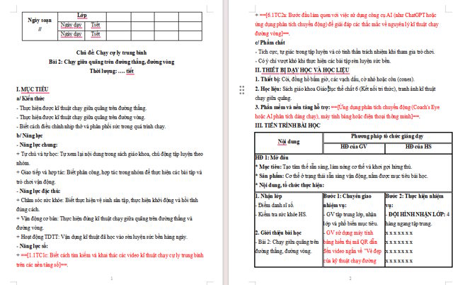 Giáo án tích hợp NLS Giáo dục thể chất 6 Bài 2: Chạy giữa quãng trên đường thẳng, đường vòng