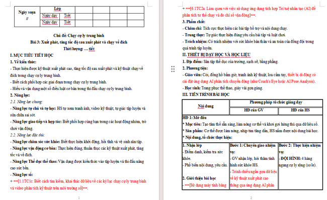 Giáo án tích hợp NLS Giáo dục thể chất 6 Bài 3: Xuất phát và tăng tốc độ sau xuất phát chạy về đích