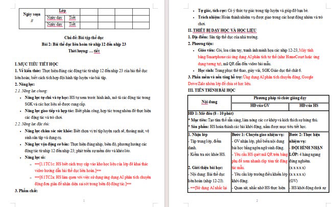Giáo án tích hợp NLS Giáo dục thể chất 6 Bài 2: Bài thể dục liên hoàn (từ nhịp 12 đến nhịp 23)