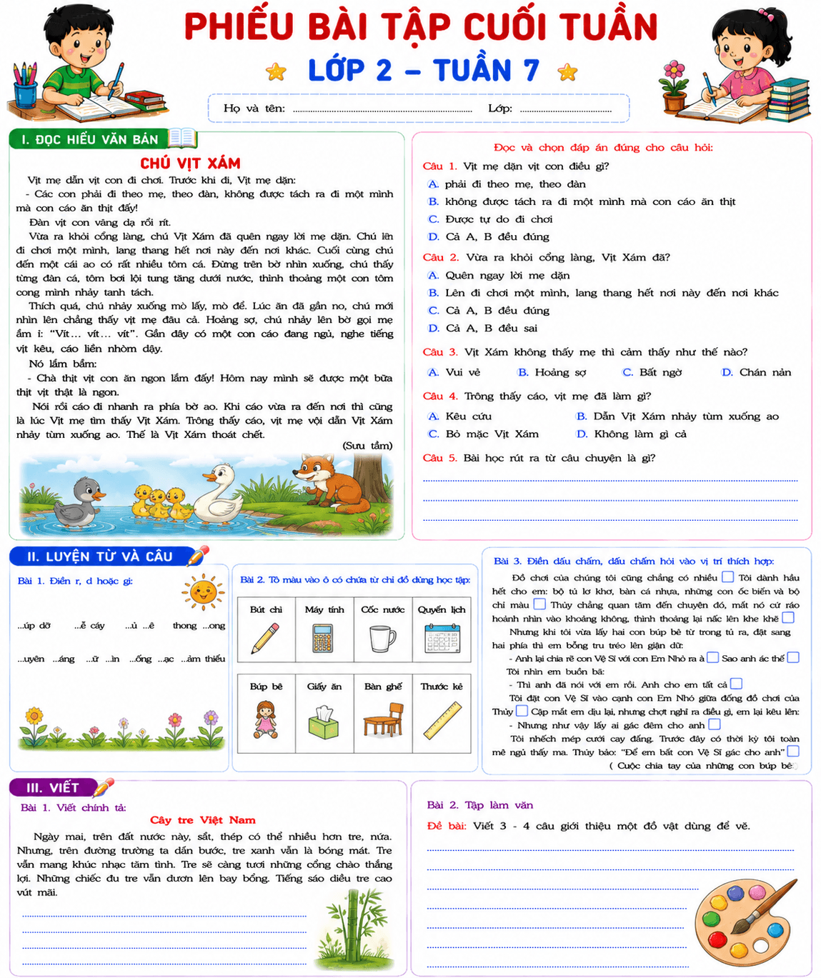 BTCT môn Tiếng Việt 2 sách KNTT Tuần 7 - Bộ số 1