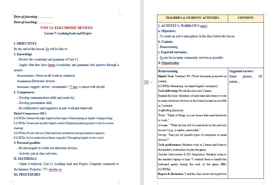 Tiếng Anh 9 Unit 11: Looking Back & Project