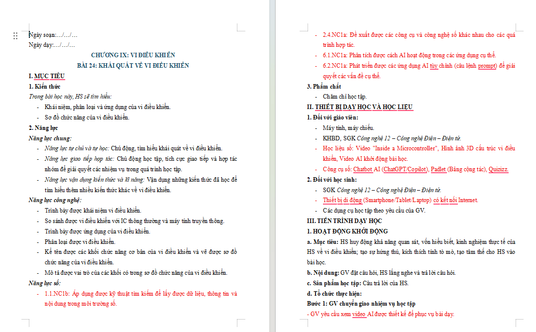 Giáo án Năng lực số Công nghệ Điện Điện tử 12 Bài 24
