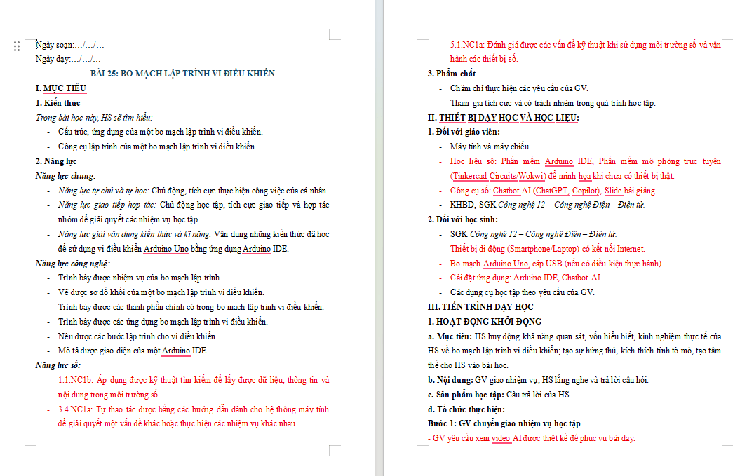 Giáo án Năng lực số Công nghệ Điện Điện tử 12 Bài 25