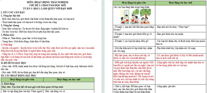 Giáo án tích hợp Hoạt động trải nghiệm lớp 1 KNTT