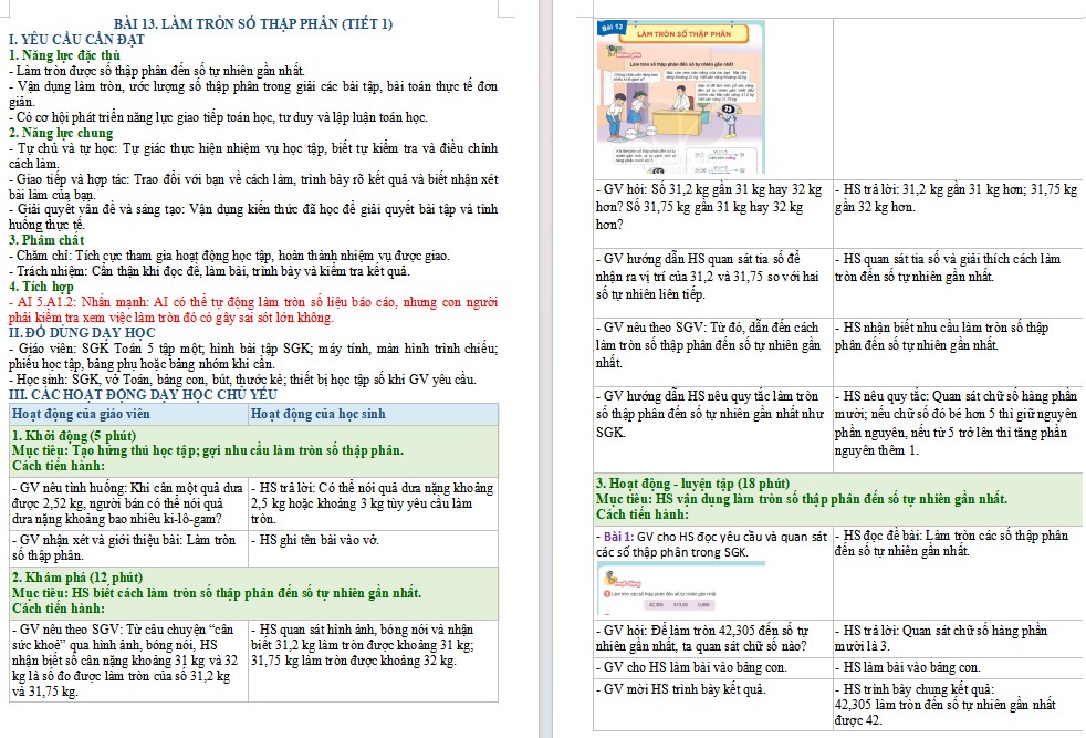 Kế hoạch bài dạy Toán 5 Bài 13 NLS