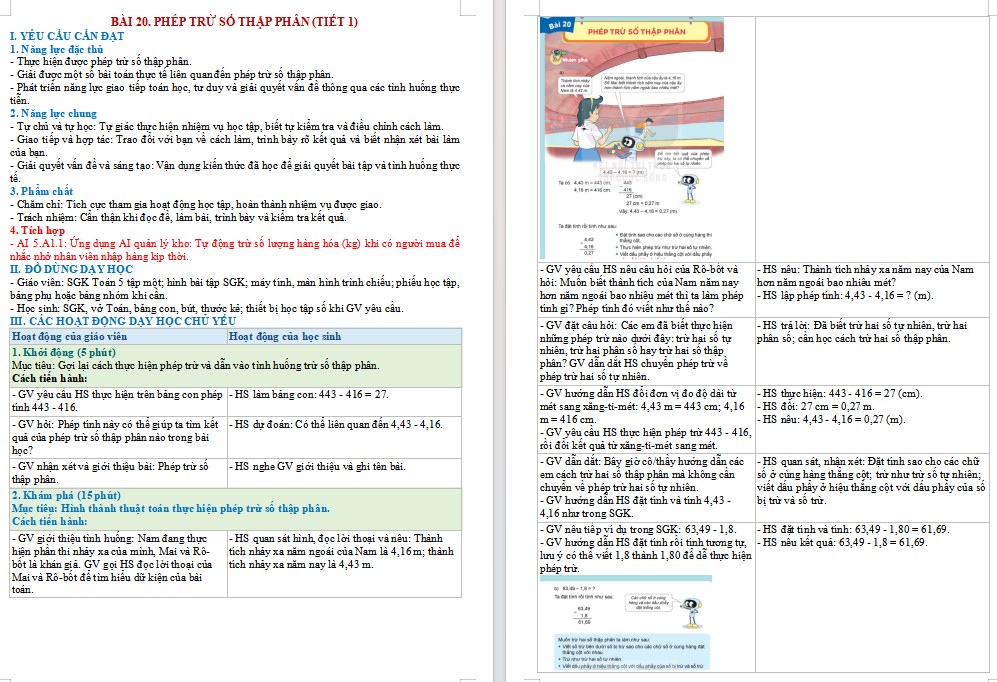 Kế hoạch bài dạy Toán 5 Bài 20 NLS