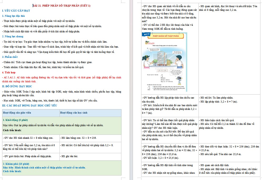 Kế hoạch bài dạy Toán 5 Bài 21 NLS