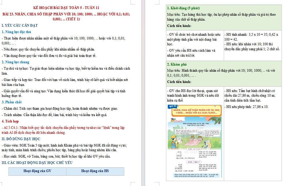 Kế hoạch bài dạy Toán 5 Bài 23 NLS