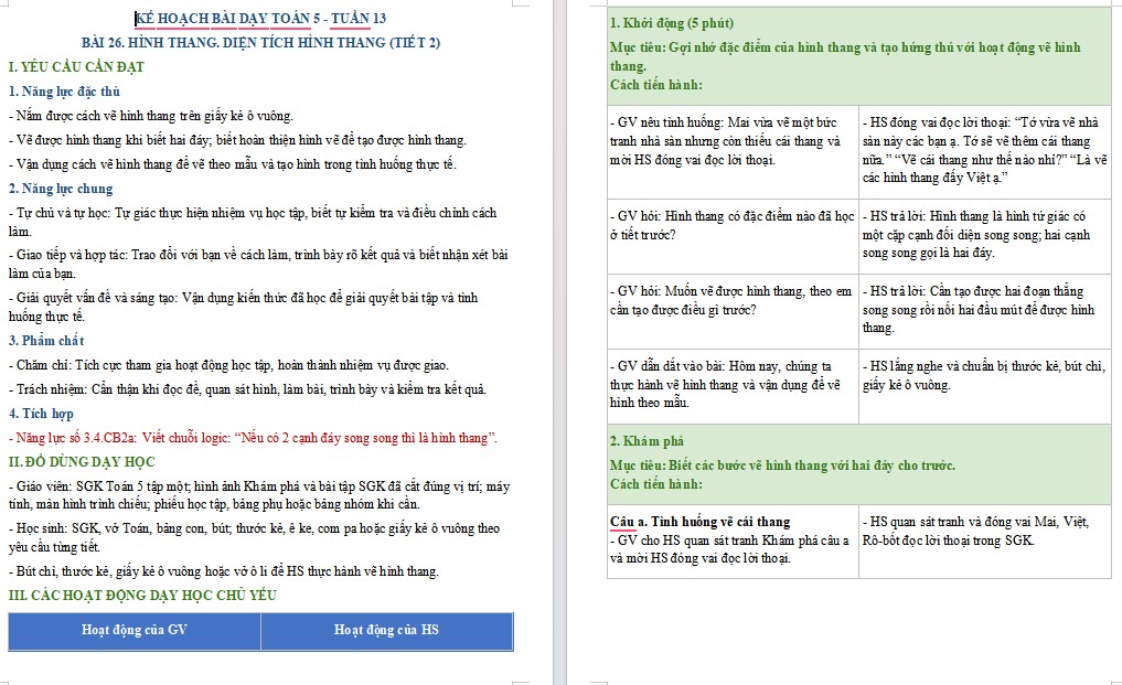 Kế hoạch bài dạy Toán 5 Bài 26 NLS