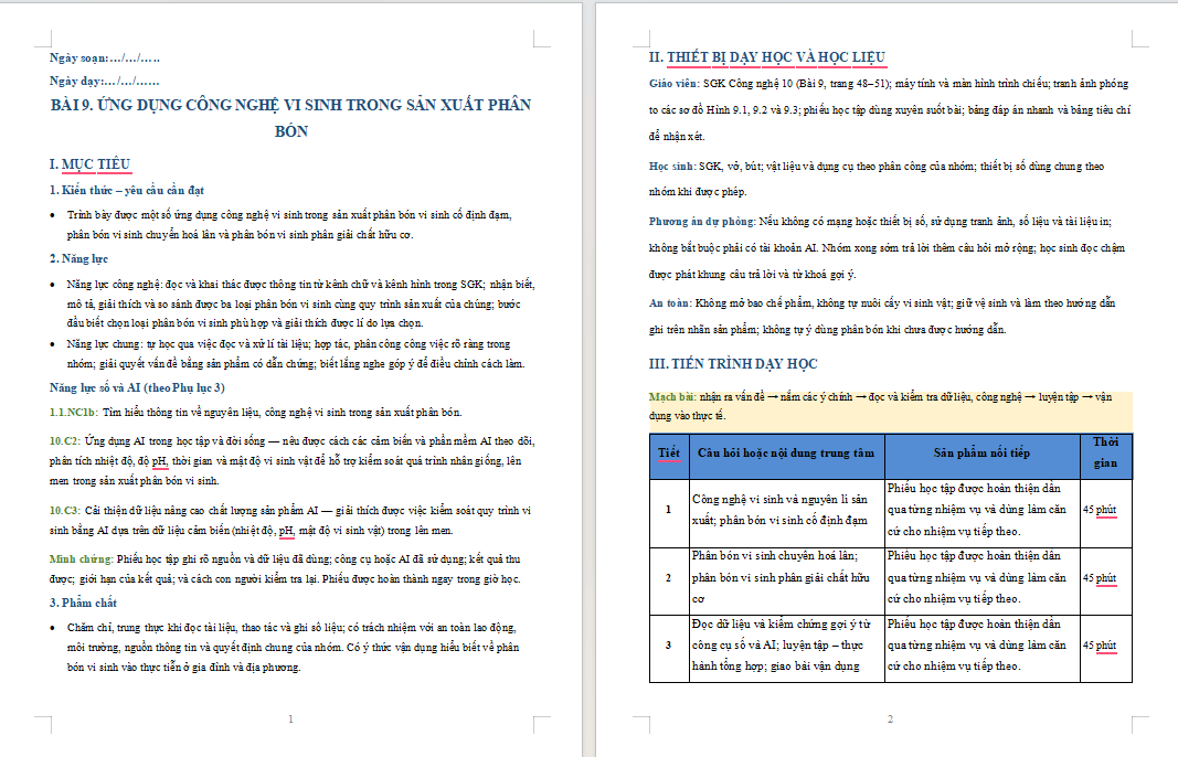 Giáo án Công nghệ Trồng trọt 10 Bài 9