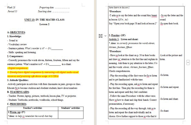 Giáo án tích hợp NLS Tiếng Anh 2 Unit 13: Lesson 2