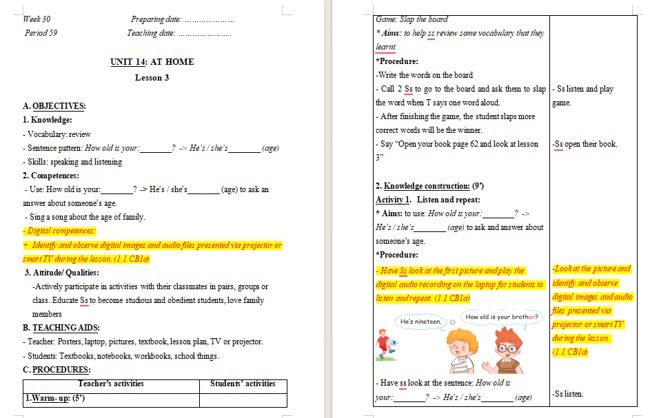 Giáo án tích hợp NLS Tiếng Anh 2 Unit 14: Lesson 3