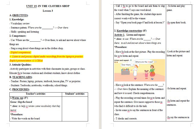 Giáo án tích hợp NLS Tiếng Anh 2 Unit 15: Lesson 3