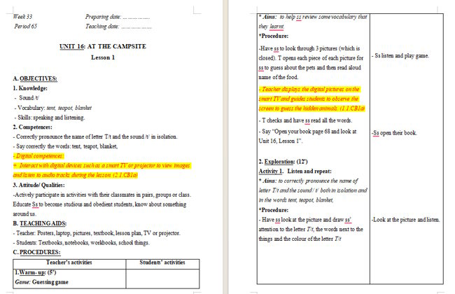 Giáo án tích hợp NLS Tiếng Anh 2 Unit 16: Lesson 1