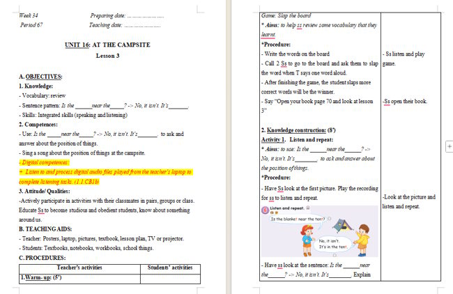 Giáo án tích hợp NLS Tiếng Anh 2 Unit 16: Lesson 3