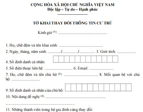 Tờ khai thay đổi thông tin cư trú mới nhất 2024