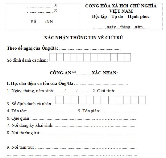 Mẫu CT07: Xác nhận thông tin về cư trú