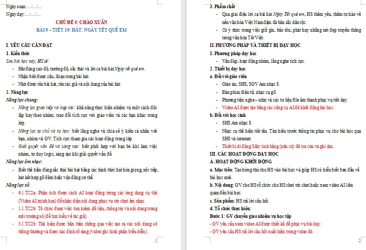 Kế hoạch bài dạy Âm nhạc 8 Tiết 19 NLS