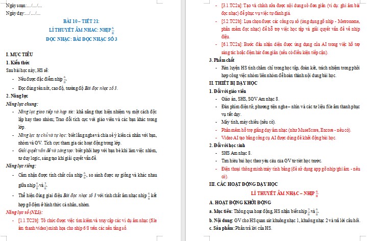 Kế hoạch bài dạy Âm nhạc 8 Tiết 21 NLS