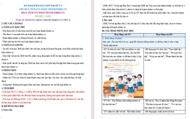 Giáo án tích hợp NLS, AI Đạo đức 3 Bài 6