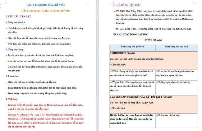 Giáo án tích hợp NLS, AI Tiếng Việt 3 Bài 14